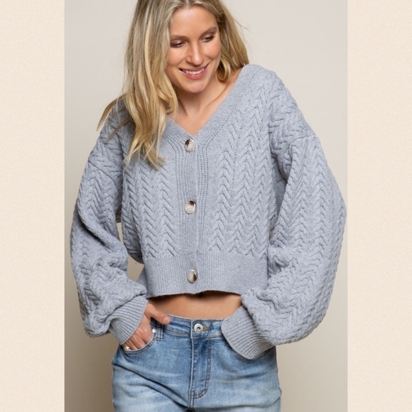 Colorado Grey Crop Button Down Cardigan - Picture 1 of 15